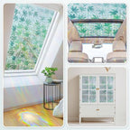 Haton Window Privacy Film, Decorative Stained Glass Window Clings, 3D UV Sun Blocking Sticker, Removable Static Cling Heat Control Tint for Home Door, Leaf Rainbow, 35.4" x 157.4" Non-Adhesive