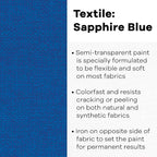 Jacquard Textile Color Saphire Blue - Permanent Fabric Paint for Clothes, Furniture Upholstery, Shoes or Tote Bags – Indoor & Outdoor Fabric Paint – 8 Oz Jar, Upholstery Fabric Paint