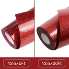 TORC Red Glitter HTV Heat Transfer Vinyl Roll 12 inch x 20 ft Iron on Vinyl for T Shirts Crafts Bulk