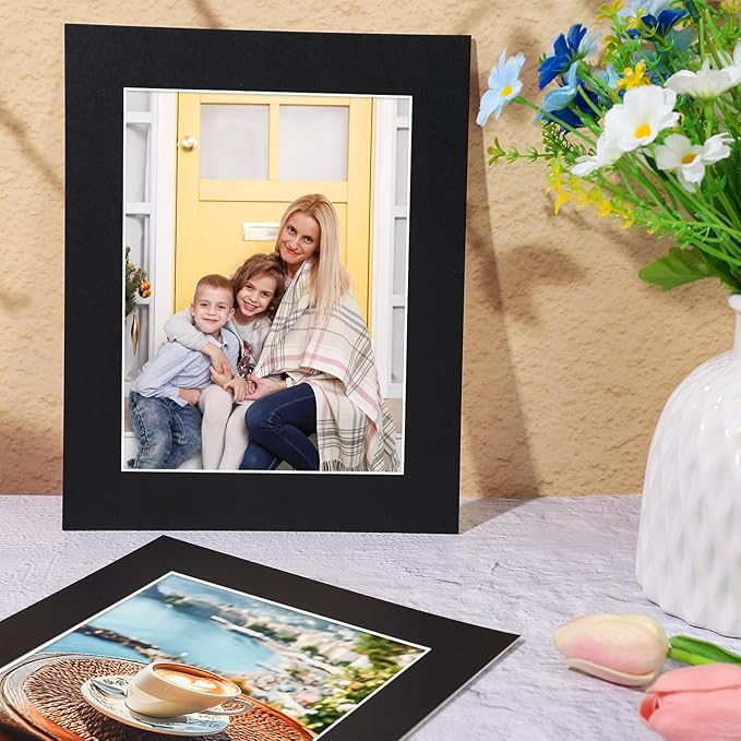 Prudiut 15 Pack 8x10 Black Picture Mats, Frame Mattes for 5x7 Pictures Photo Frame Mat Core Bevel Cut Mat Board Show Kit for Photos, Prints, Artworks