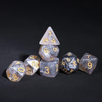 7-Die DND Dice Set Polyhedral Dice Set with a Leather Dice Bag, D&D Dice Set for RPG Table Games (Transparent Black Mix White)