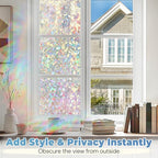 DOWELL Window Privacy Film Rainbow Film, Stained Glass Decorative Sticker, Static Cling Non-Adhesive Glass Clings, Sun Blocking Heat Control Window Coverings for Home Door, 35.4" x 78.7"