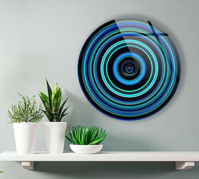 My Photostation.com 20''(50cm) Diameter Blue and Green Round Glass Wall Art Tempered Glass Printing Wall Decor Large Wall Art Wall Hangings