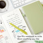 feela 5 Pack Notebooks Journals Bulk, Hardcover Classic Ruled Lined Journals with Pen Holder for Women Girls School Business Supplies, with 5 Black Pens, 120 GSM, 5.1”x8.3”, A5, Avocado Green