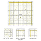 KERING Square Quilting Ruler - 9.5x9.5 inch Anti-Slip Acrylic Ruler for Patchwork Piecing, Bias Strips & Rotary Cutting, Professional Quilter's Tool with Dual-Angle Guide