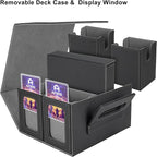 AFIING Commander Deck Box for MTG/EDH, Fits 400+ Double-Sleeved Cards, with Display Window, 4 Removable Deck Cases, Dividers, Dice Tray & Handle, Card Holders for TCG (Black Grey)