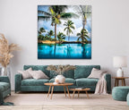 My Photostation.com Round 24'' Island & Blue Sea Glass Wall ArtTempered Glass Printing Wall Decor Large Wall Art Wall Hangings