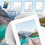 Mat Board Center, Pack of 25, 5x7 for 4x6 White Mat Kit - Acid Free, 4-ply Thickness, White Core - Includes Backing Boards and Clear Bags - for Pictures, Photos, Framing