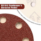 60 Grit 5 Inch Sanding Discs Hook and Loop Sandpaper, 150 PCS 8 Hole Adhesive Coarse Sand Paper for Random Orbital Sander