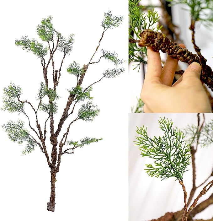 39.3in Bendable Artificial Pine Tree Bark Branches Trunk Fake Wood Root Twigs Plants Vines Garland With Green Leaf For Wall Hanging Reptile Outdoor Home Room Jungle Halloween X'mas Decoration
