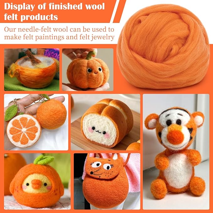 Mayboos Wool Roving Yarn, 1.76oz Colored Natural Wool Roving,Wool Felting Supplies Pure Wool Chunky Yarn for Wet Felting handcrafts and Spinning (Orange Color)