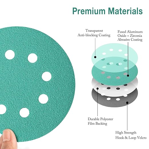 5-Inch 8-Hole Wet Dry Sanding Discs 1000 Grit, Polyester Film Backed Heavy-Duty Hook and Loop Sandpaper for Random Orbital Sander, 50-Pack