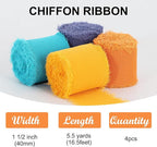 TONIFUL 4 Rolls Blue & Orange Chiffon Ribbon 1 1/2 inch× 5.5 Yards Ribbon Fabric Silk Ribbon for Gift Wrapping Wedding Party Decoration Flower Bouquet Wrapping Bows Making DIY Crafts