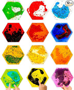 Squishy Liquid Sensory Tiles for Kids – Soft Colorful Hexagonal Tactile Play Pads for Squeezing, Visual Tracking, Desk, Calm Corner, Quiet Play or Travel (12-Pack, 5.2" x 3")