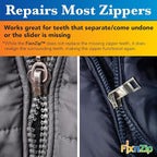 FixnZip (Black Nickel 3 Pack S,M,L) - Universal Zipper Repair Kit for Jackets, Luggage, Bags - Backpack Zipper Replacement Repair Kit