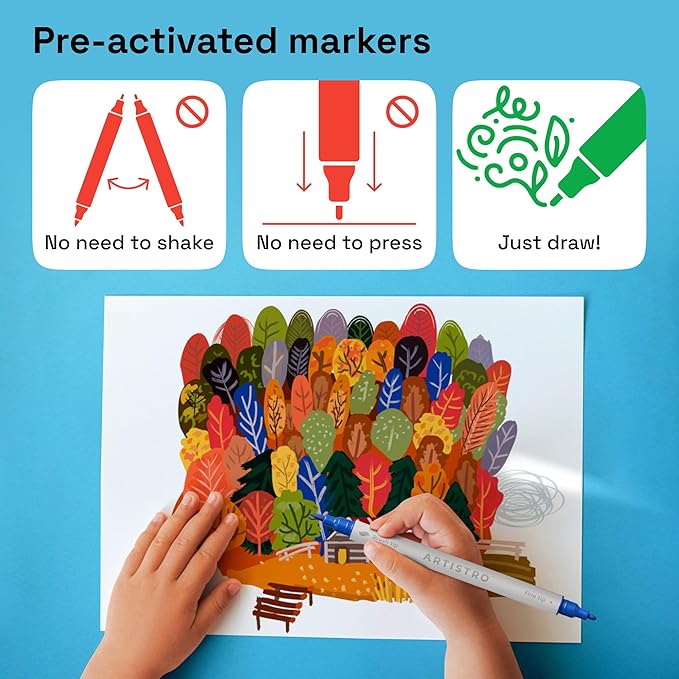 ARTISTRO 12 Dual Tip Brush + Fine Acrylic Paint Markers - Easy for All Ages & Levels Paint Pens for Fabric, Rock, Glass, DIY - Halloween Pumpkin Painting Kit, Art Supplies, Christmas Gift