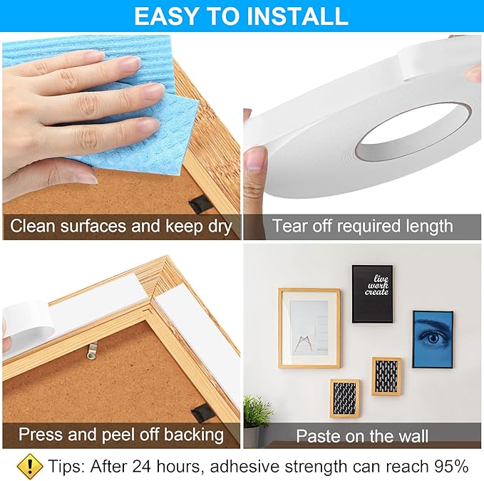 ToLanbbt Double Sided Foam Tape 1In x 10FT, Mounting Tape Heavy Duty, Strong Adhesive Weatherproof Seal Strips for DIY Craft Picture Poster, Car & Gap Filling Mountings, Home Office Decor (White)