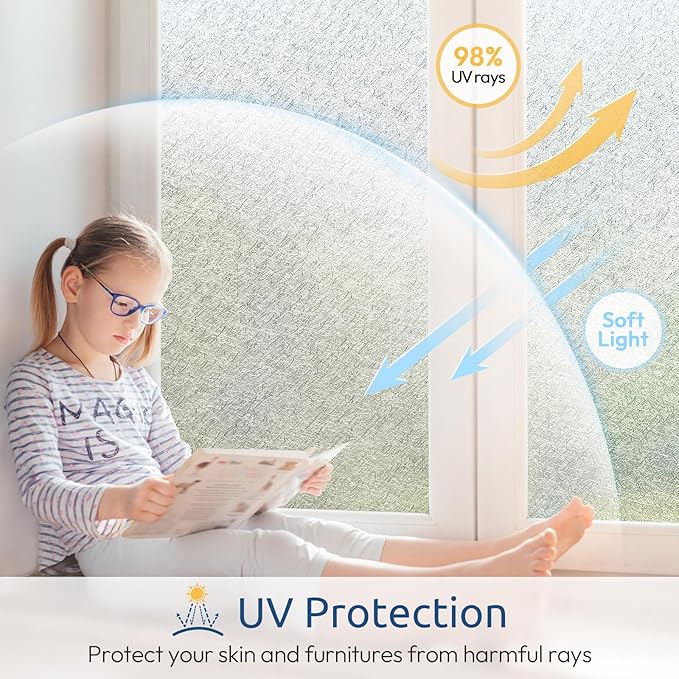 rabbitgoo Window Privacy Film Frosted Glass Film, Decorative Cling UV Sun Blocking Decals, Frosting Window Clings for Home Bathroom Door Coverings, 23.6 x 118.1 inches