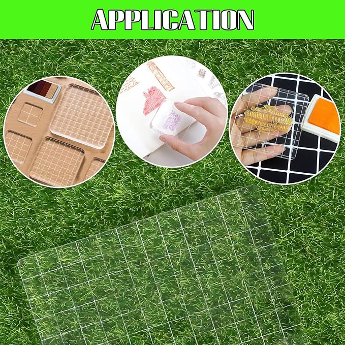 Clear Acrylic Stamp Blocks, 3.54" * 4.92" Acrylic Stamping Block Tool Clear Stamp with Grid Lines for Photography Props Scrapbooking Crafts Card Making