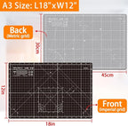 Self Healing Cutting Mat A3 12"x18" – Double Sided 5-Ply Craft Mat for Sewing, Quilting, Fabric, Scrapbooking – Black/Gray