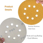 5-Inch 8-Hole Hook and Loop Sanding Discs 60-Grit Random Orbit Sandpaper, 100-Pack
