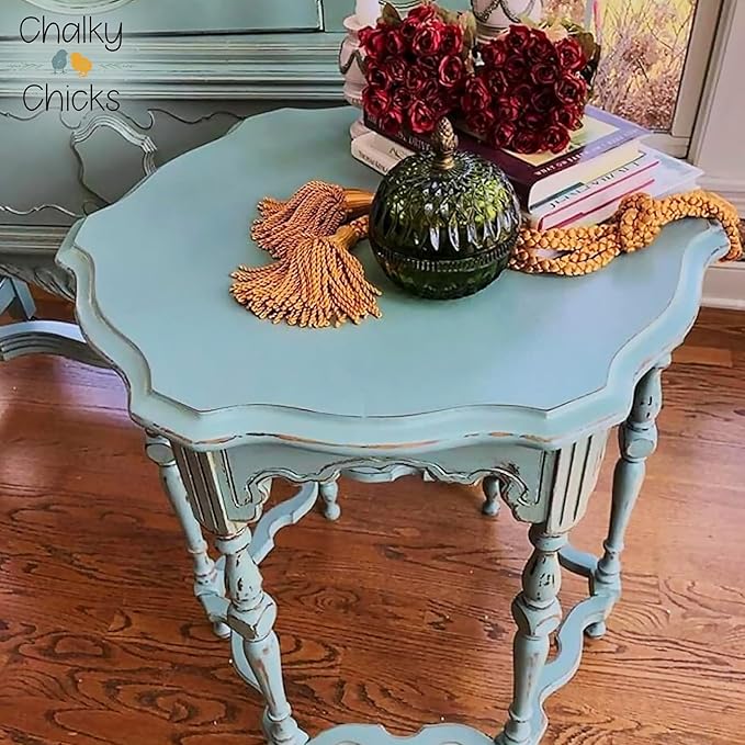 Chalky Chicks All-in-One Chalk Paint for Furniture or Cabinet - 32Fl Oz- Matte Finish Stormy Seas (Light Blue) for Metal, Wood Furniture Paint - No Sanding All-in-One for Home Decor & Crafts, USA Made