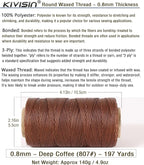 Bonded 0.8mm Round Waxed Polyester Cord, 3-ply Wax Coated Thread, 197 Yards Stiff String for Heavy Duty Fabric, Leather Sewing, Book Binding, Upholstery Repair, and Macrame Jewelry - Deep Coffee