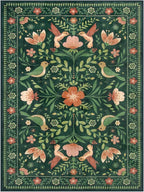 Morebes Washable Rugs 9x12 for Living Room, Large Bird Floral Area Rug Non Slip, Soft Boho Ultra-Thin Insect Carpet for Bedroom Home Office Dining Room Farmhouse, Green