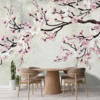 wall26 Large Wall Mural Watercolor Style Ink Painting Pink Cherry Blossom on Vintage Wall Background | Self- 132x192 inchesAdhesive Vinyl Wallpaper/Removable Modern Wall Decor - 132x192 inches
