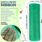 Anivia Deco Mesh Ribbon, 10inch x 30 Feet Each Roll Metallic Foil Mesh Ribbon for Wreaths Swags, Holloween, and Christmas Tree Decoration (Green/Green Foil)