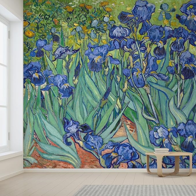 wall26 Wall Sticker/Wall Mural Irises by Vincent Van Gogh Dutch Impressionism, Not Peel and Stick, Non-Woven Wallpaper Decorative for Bedroom, Living Room, Office - 132x192 inches