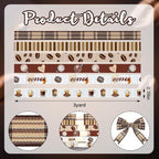 6 Rolls 18 Yards Fall Coffee Ribbons for Gift Wrapping DIY Crafts 3/8 Inches Brown Plaid Grosgrain Ribbons Coffee Beans Ribbon for Wreath Hair Bows Home Party Decoration