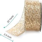 CT CRAFT LLC Sparkling Glitter Mesh Wired Ribbon 2.5" x 20 Yards Champagne Gold for Christmas Home Decor Bow Gift Wrapping DIY Crafts Wreath