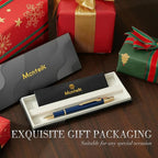 Blue Gel Pen With 24K Gold Finish, Fine lacquer work, Fancy Gift Set for Men & Women, Black Refill, Ideal Office Supplies, Professional, Writing, Executive,Office, Nice Retractable Pens