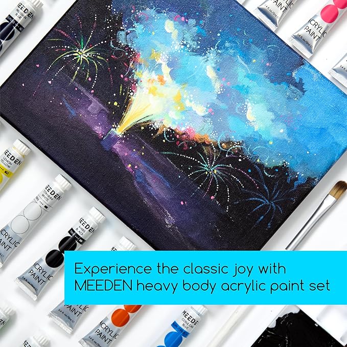MEEDEN Beginners Acrylic Paint Set: 48 Colors 12ml/0.41 fl oz Heavy Body Starter Set - Non-toxic Rich Pigments Art Paint for Kids Adults Hobbists Painting on Canvas Wood Fabric Craft