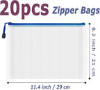 AUSTARK 20 Pcs Zipper File Bags, Plastic Mesh Pouch, Board Game Storage Bag, Waterproof Bags for Office School (B5 Size 11.4''x8.2'', White and Blue)