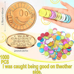 Jerify 1000 Pcs I was Caught Being Good Coins for Kids Behavior Tokens Laugh Face Plastic Reward Colored Pretend Coin Carnival Halloween Party Counting (Laugh Face)