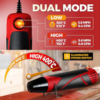 Heat Gun for Crafting, Mini Dual Temp Hot Air Gun Tool for Epoxy Resin, Shrink Wrapping, Vinyl Wrap, Embossing, Electronics, Candle Making, Sublimation, Phone Repair & DIY (Red/Black)
