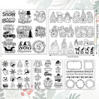 Whaline 5 Sheet Christmas Clear Stamps Wreath Snowman Gnome Silicone Transparent Stamps Greeting Words Border Stamp Cards for DIY Craft Card Making Scrapbooking Embossing Album Decor