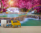 Forest Waterfall Wall Mural Wallpaper Large Nature Scenery Mural for Bedroom Living Room TV Background Sofa Wall（Not Peel and Stick）