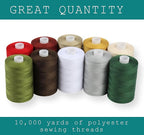 BlesSew Sewing Threads - 10 Large Spools of Polyester Thread for Hand, Quilting & Sewing Machine - Christmas and Festive Shades Colors - 1000 Yards Per Spool