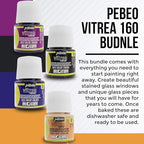 Pebeo Vitrea 160 Glass Paint - Transparent Colour Glossy and Brilliant - Made in France - DIY Craft Paint for Stained Glass and More - Set of 8 Colors Bundled Application Brushes