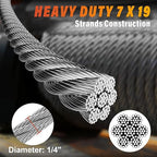 Stainless Steel Cable for Railing - 500FT 1/4" T316 Wire Rope - 7 x 19 Strands 6700 LBS Breaking Strength for Outdoor Deck Railing Zipline