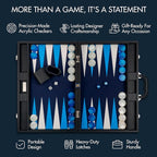 19 Inch Premium Backgammon Sets for Adults Leather Black - Blue. Premium 1.6 Inch Checkers & Dice Set, Travel Backgammon Set, Large, Backgammon Board Game, Backgammon Game Set