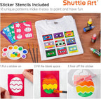 Shuttle Art Fabric Paint, 24 Colors 3D Permanent Paint with Brushes Palette Pen Fabric Sheet Stencils, Glow in The Dark, Glitter, Metallic Colors for Textile Fabric T-shirt Jeans Glass