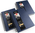 ARTEZA Watercolor Sketchbook Set,3-Pack,64 Pages per Book,5.5 x 8.5 Inches,Blue Hardcover Spiral Notebooks,140-Pound Premium Watercolor Paper for Artists