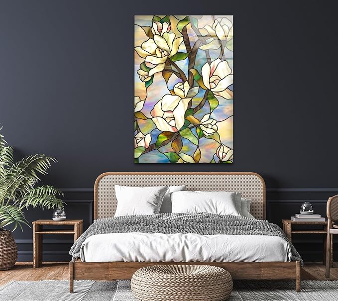 My Photostation.com 14Wx20H'' Stained Magnolia Glass Wall Art Tempered Glass Printing Wall Decor Large Wall Art Wall Hangings