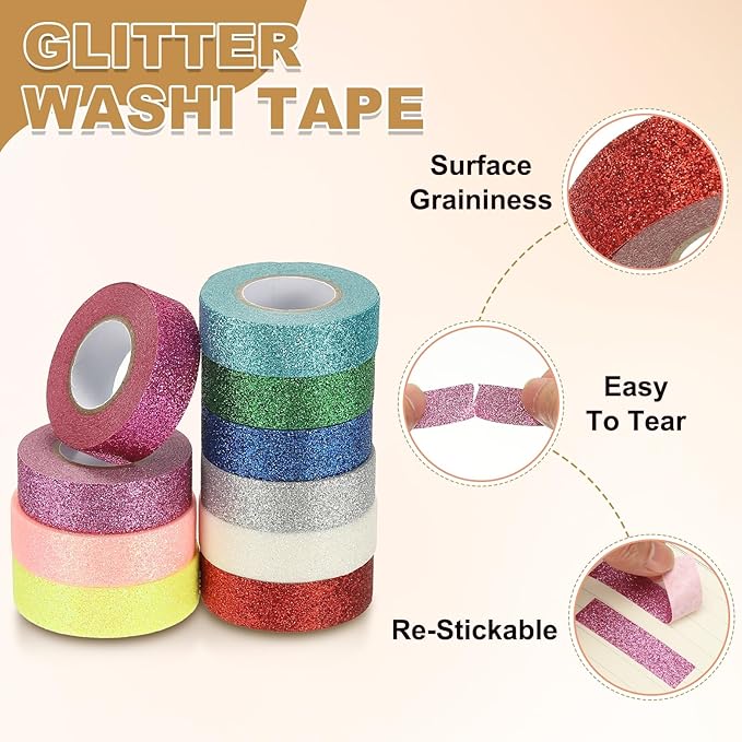 PATIKIL 1 Roll Glitter Paper Washi Tape, Washi Decorative Tape for Crafts, Pink