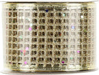 MEEDEE Champagne Gold Glitter Ribbon - 2.5 Inch Square Mesh Net Wired Ribbon with Rainbow Sparkle for Christmas Tree Decoration, Wreath Bow Making (25 Yards)