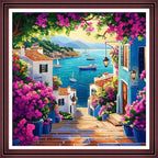 Redxing Stamped Cross Stitch Kits Full Range of Embroidery Starter Kits- Needlepoint Counted Cross Stitch Kits for Beginner Adults 11CT Printed Embroidery Kit-Seaside Floral Scenery 18x18 inch